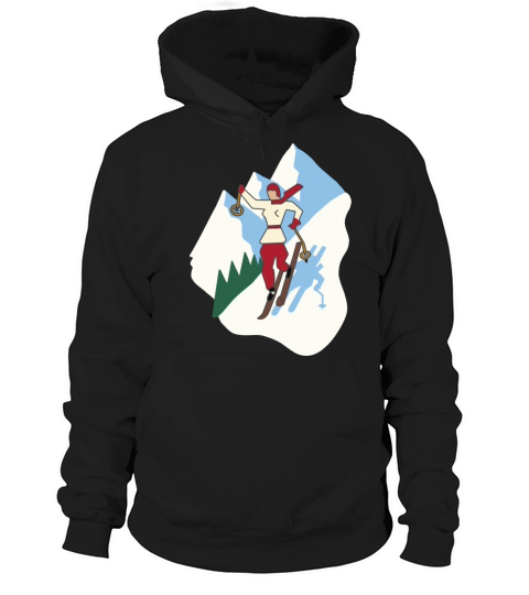 Vintage Style Art Deco Ski Girl on Mountain Hoodie Unisex