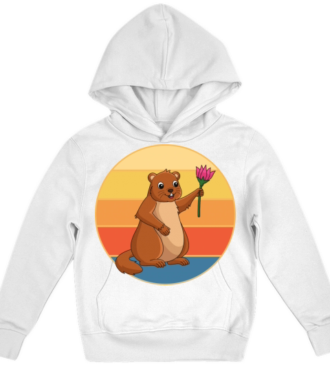 Cute Groundhog Retro Sunset Vintage Animal Lover Kids Hoodie
