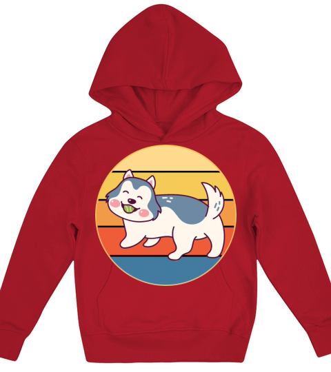 Funny Kawaii Cute Husky Dog Vintage Retro Sunset Kids Hoodie