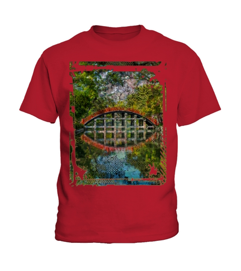 Japanese Garden Red Bridge Water Trees Collage Kids T-Shirt