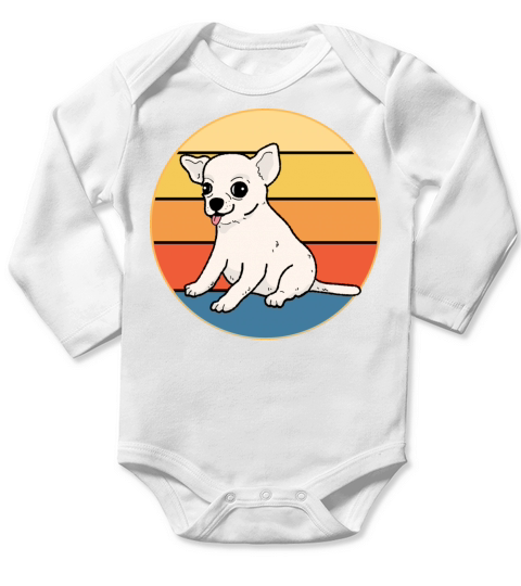 Cute Chihuahua Dog Breed Vintage Retro Sunset Long Sleeve Baby One-Piece
