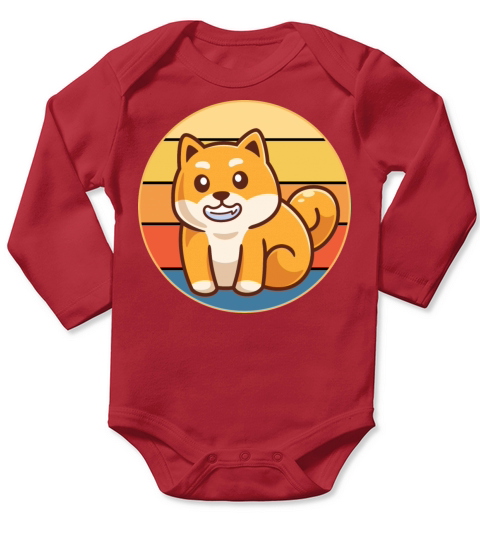 Cute Shiba Inu Dog Breed Vintage Retro Sunset Long Sleeve Baby One-Piece