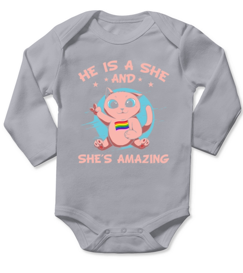 Cute Transgender Cat Kawaii Gay Pride Rainbow Long Sleeve Baby One-Piece