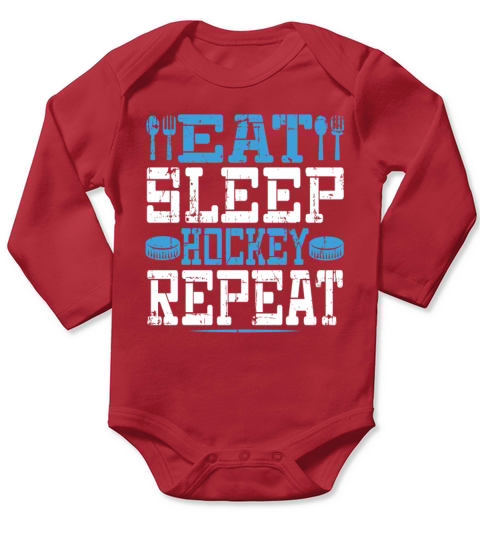 Eat Sleep Hockey Repeat funny retro vintage Long Sleeve Baby One-Piece