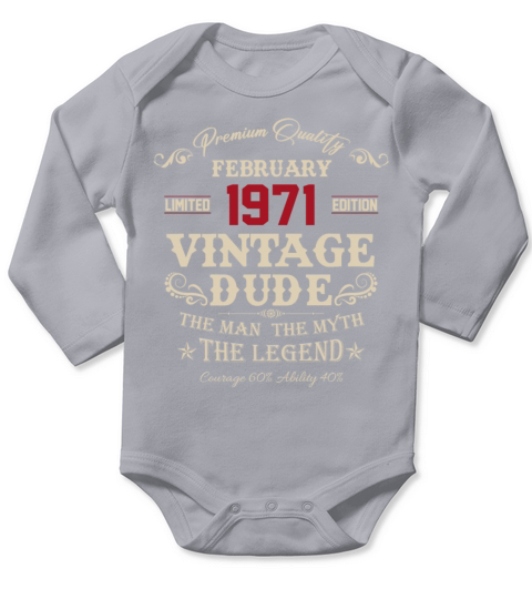 February 1971 Vintage Birthday Present Long Sleeve Baby One-Piece