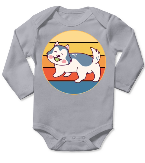 Funny Kawaii Cute Husky Dog Vintage Retro Sunset Long Sleeve Baby One-Piece