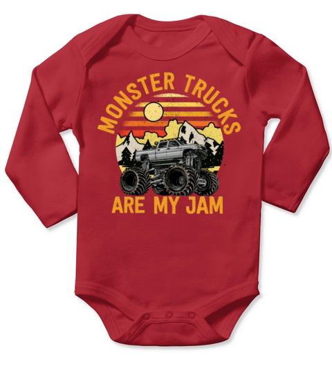 Monster Trucks Are My Jam Vintage Retro Long Sleeve Baby One-Piece