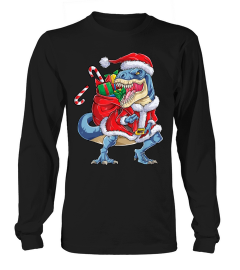 Merry Christmas Dinosaur Christmas Santa Claus T Rex Boys Men Funn Long sleeved Unisex