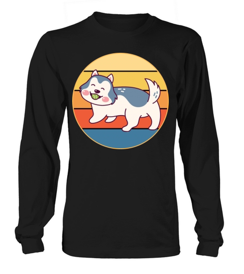 Funny Kawaii Cute Husky Dog Vintage Retro Sunset Long sleeved Unisex