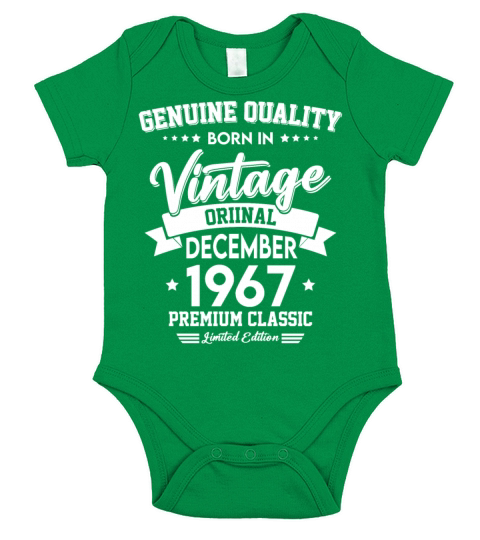 Born In December 1967 Original Vintage Short Sleeve Baby One-Piece