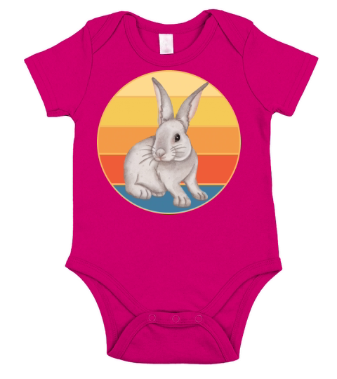 Cute Rabbit Bunny Retro Sunset Vintage Animal Pet Short Sleeve Baby One-Piece