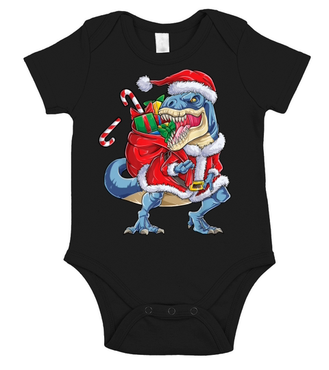 Merry Christmas Dinosaur Christmas Santa Claus T Rex Boys Men Funn Short Sleeve Baby One-Piece