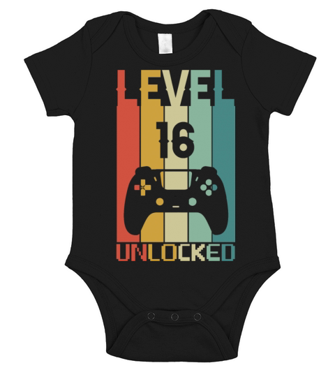 Funny Gamer Vintage Level 16 Unlocked For Gamers Short Sleeve Baby One-Piece