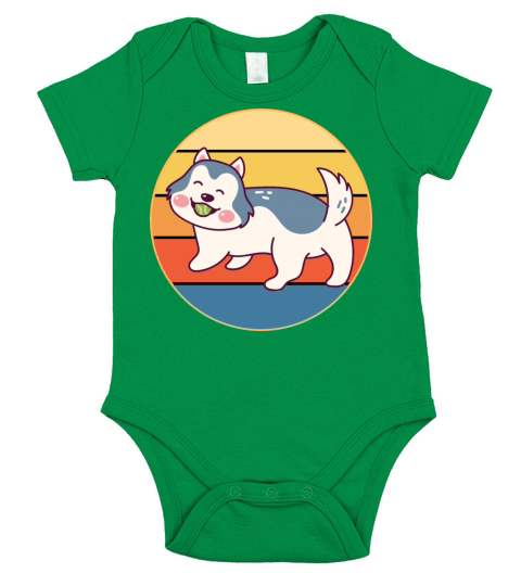 Funny Kawaii Cute Husky Dog Vintage Retro Sunset Short Sleeve Baby One-Piece