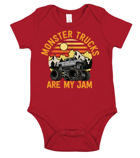 Monster Trucks Are My Jam Vintage Retro Short Sleeve Baby One-Piece
