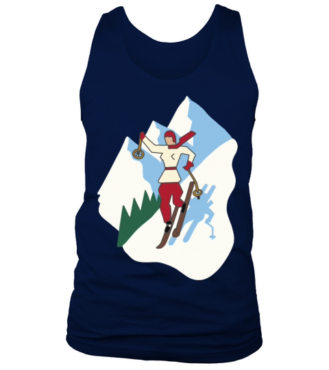 Vintage Style Art Deco Ski Girl on Mountain Tank Top Unisex