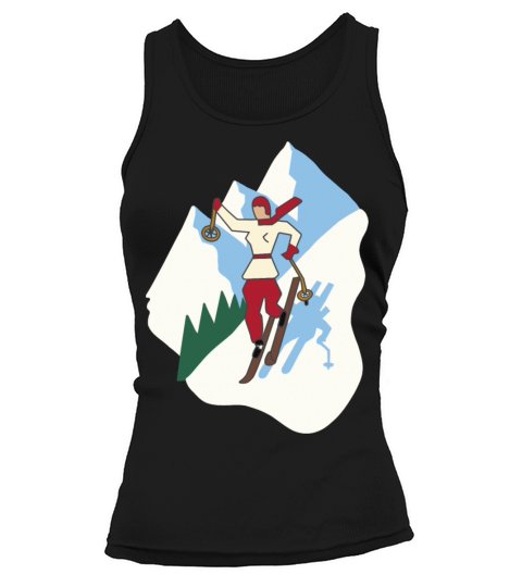Vintage Style Art Deco Ski Girl on Mountain Tank top Woman