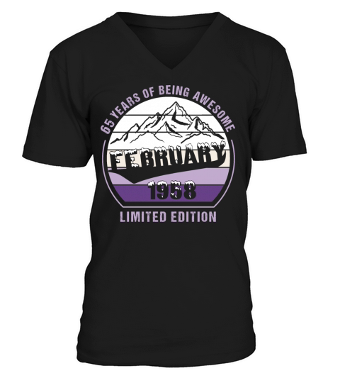 65 Years of Being Awesome February 1958 Gift V-Neck T-shirt