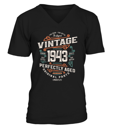 80 Years Old Vintage 1943 Man Myth Legend V-Neck T-shirt