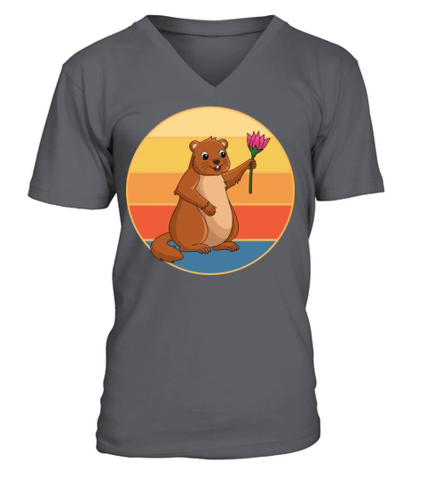 Cute Groundhog Retro Sunset Vintage Animal Lover V-Neck T-shirt