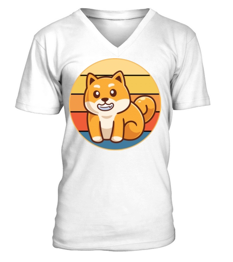 Cute Shiba Inu Dog Breed Vintage Retro Sunset V-Neck T-shirt