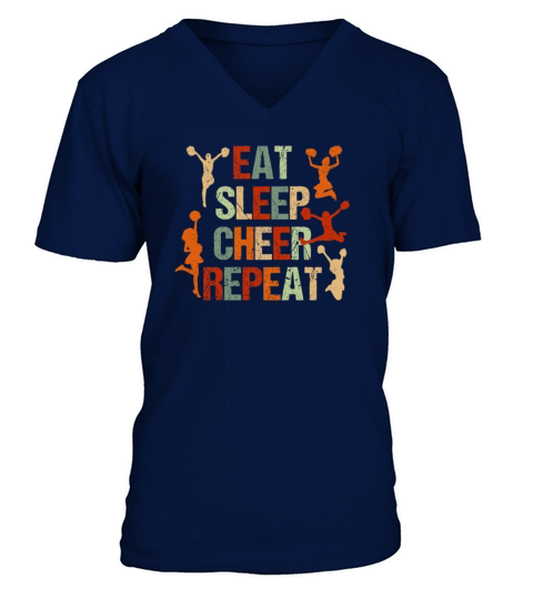 Eat Sleep Cheer Repeat Cheerleader Funny V-Neck T-shirt