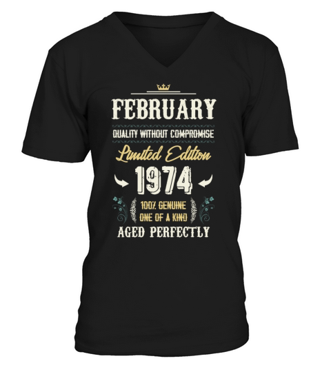 February 1974 Vintage Birthday Present V-Neck T-shirt