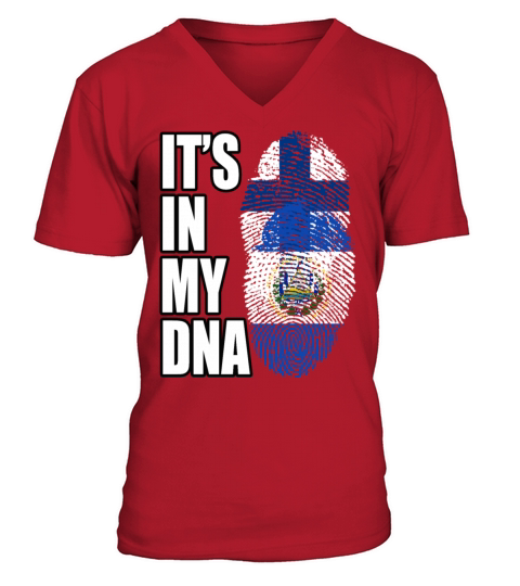 Finland And Salvadoran Mix Heritage DNA Flag V-Neck T-shirt