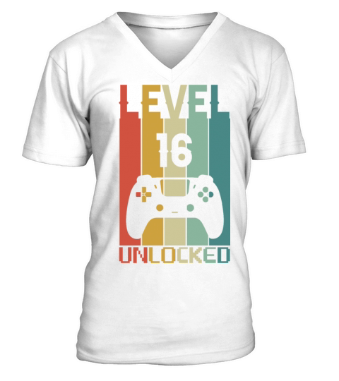 Funny Gamer Vintage Level 16 Unlocked For Gamers V-Neck T-shirt