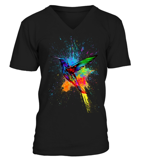 Hummingbird Bird Animal Splash Color Colorful V-Neck T-shirt