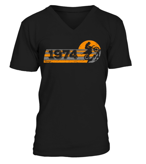 Motorcycle Vintage 1974 Birthday Motorbike V-Neck T-shirt