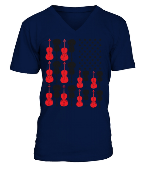 Violin Violinist Usa American Flag V-Neck T-shirt