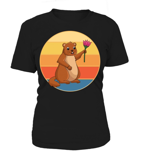 Cute Groundhog Retro Sunset Vintage Animal Lover Women's T-Shirt
