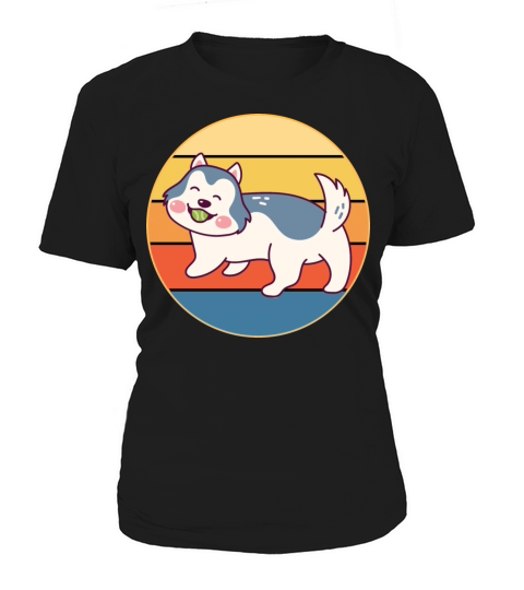 Funny Kawaii Cute Husky Dog Vintage Retro Sunset Women's T-Shirt