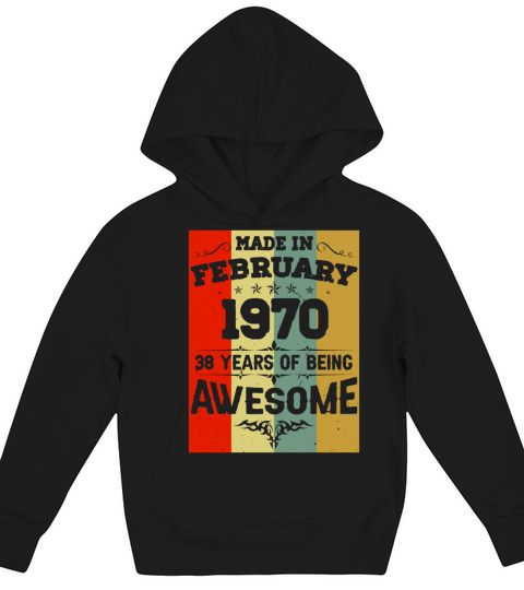 February 1970 Vintage Birthday Present Kids Hoodie