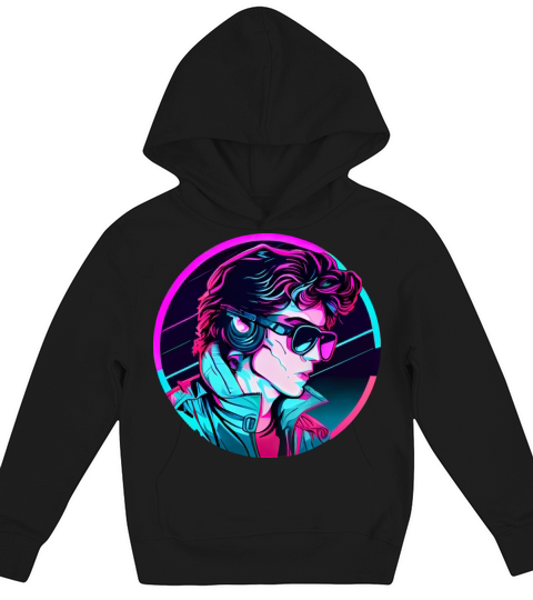 Retrowave Synthwave 80s Character Design Kids Hoodie