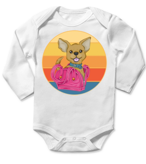 Cute Chihuahua Dog Breed Vintage Retro Sunset Long Sleeve Baby One-Piece