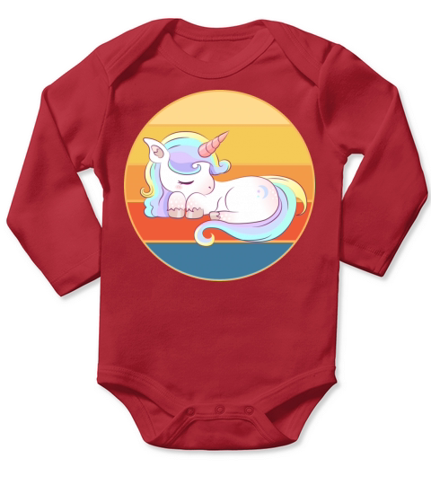 Cute Kawaii Unicorn Retro Sunset Vintage Long Sleeve Baby One-Piece