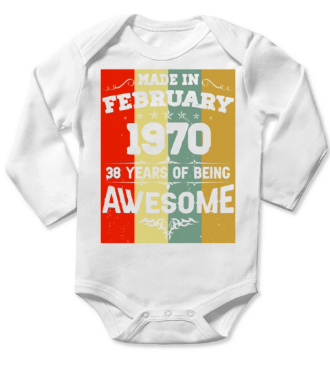 February 1970 Vintage Birthday Present Long Sleeve Baby One-Piece