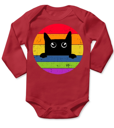 Funny Black Cat Vintage Colorful Retro Design Long Sleeve Baby One-Piece