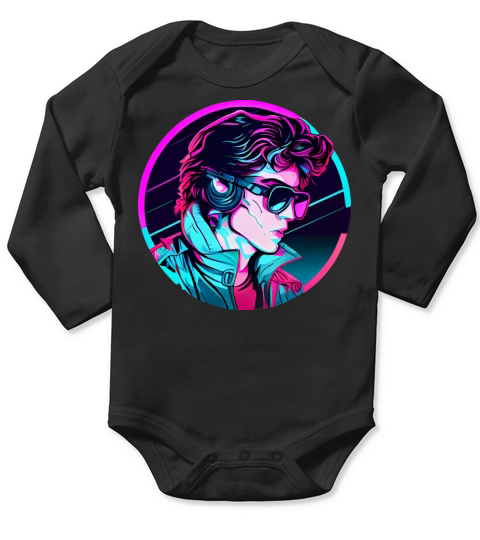 Retrowave Synthwave 80s Character Design Long Sleeve Baby One-Piece