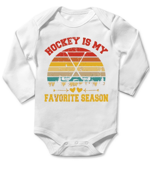 Vintage Retro Hockey Is My Favorite Season For Hoc Long Sleeve Baby One-Piece