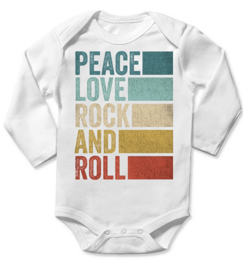 Vintage Retro Peace Love Rock And Roll Long Sleeve Baby One-Piece