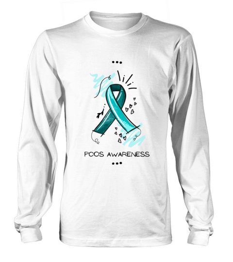 PCOS Awareness Teal Ribbon Hand Scribbles Long sleeved Unisex