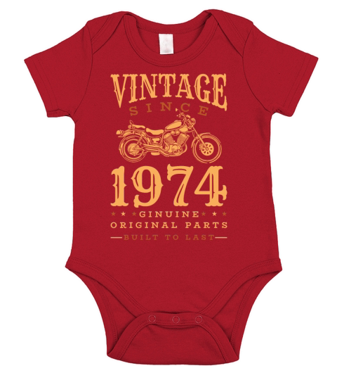 1974 Vintage born Motorcycle Birthday gift idea Short Sleeve Baby One-Piece