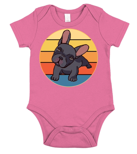 French Bulldog Dog Breed Vintage Retro Sunset Short Sleeve Baby One-Piece