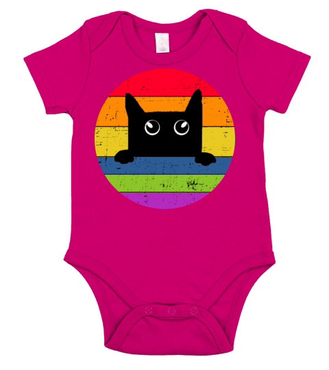 Funny Black Cat Vintage Colorful Retro Design Short Sleeve Baby One-Piece