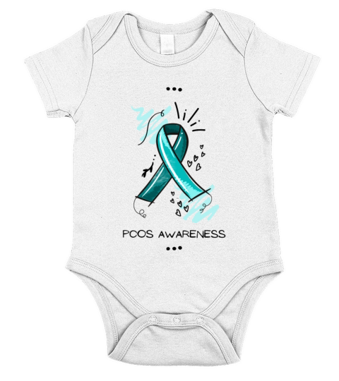 PCOS Awareness Teal Ribbon Hand Scribbles Short Sleeve Baby One-Piece