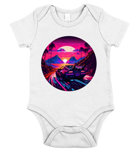 Retrowave Synthwave 80s Design Short Sleeve Baby One-Piece