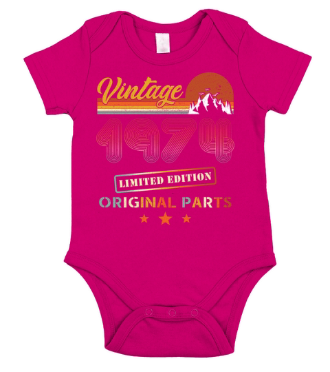 Vintage 1974 Retro Birthday Short Sleeve Baby One-Piece